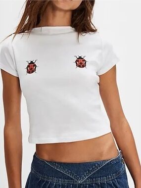 NWT Lisa Says Gah Alex Tee Ladybug Tee White XS